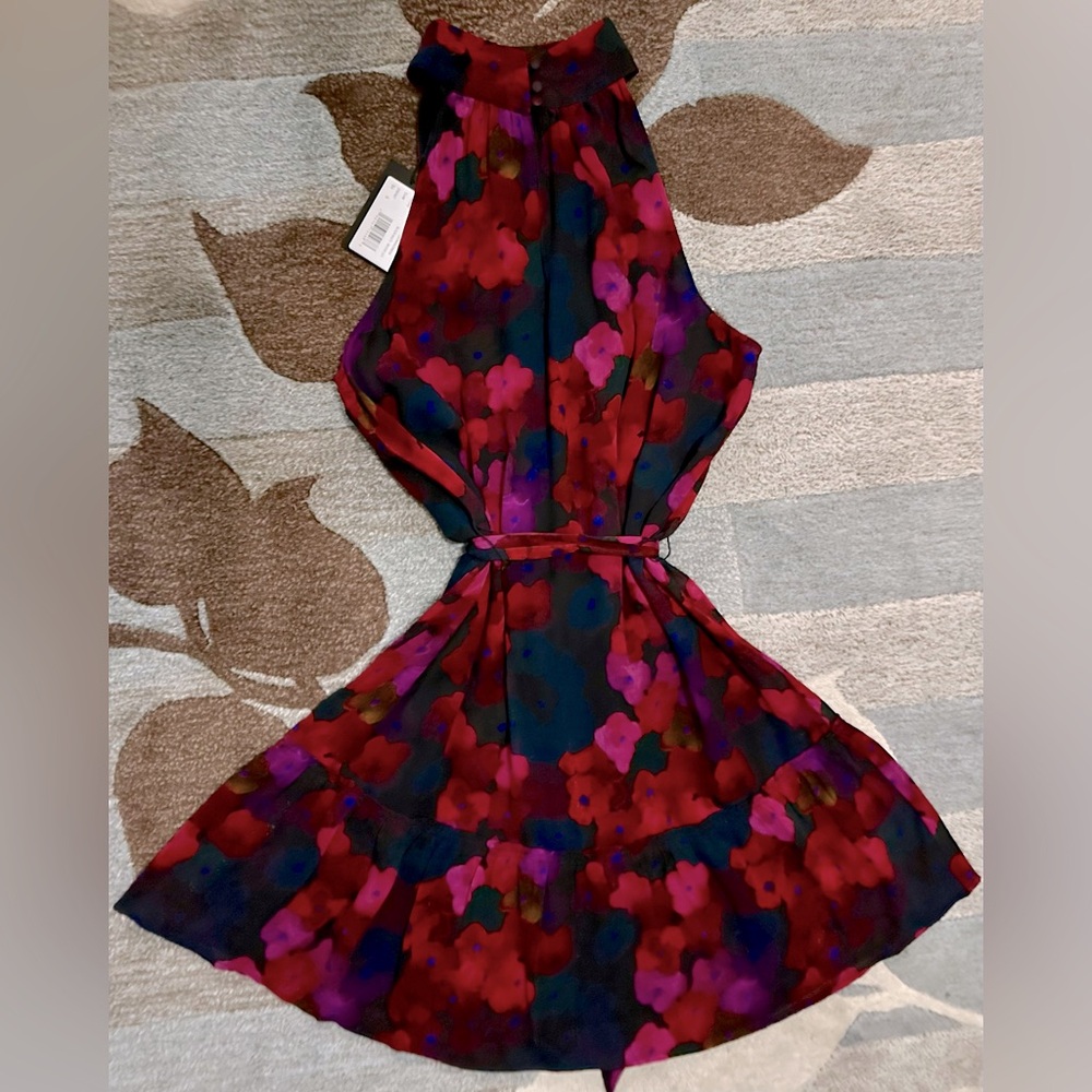 NWT Paige Sleeveless Cayman Floral Silk Halter Neck A-line Swing Mini Dress TB5 - Picture 2 of 15